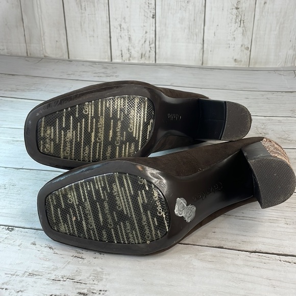 Calvin Klein Suede and Snakeskin Monicah Chunky Heel Pump - Picture 10 of 12